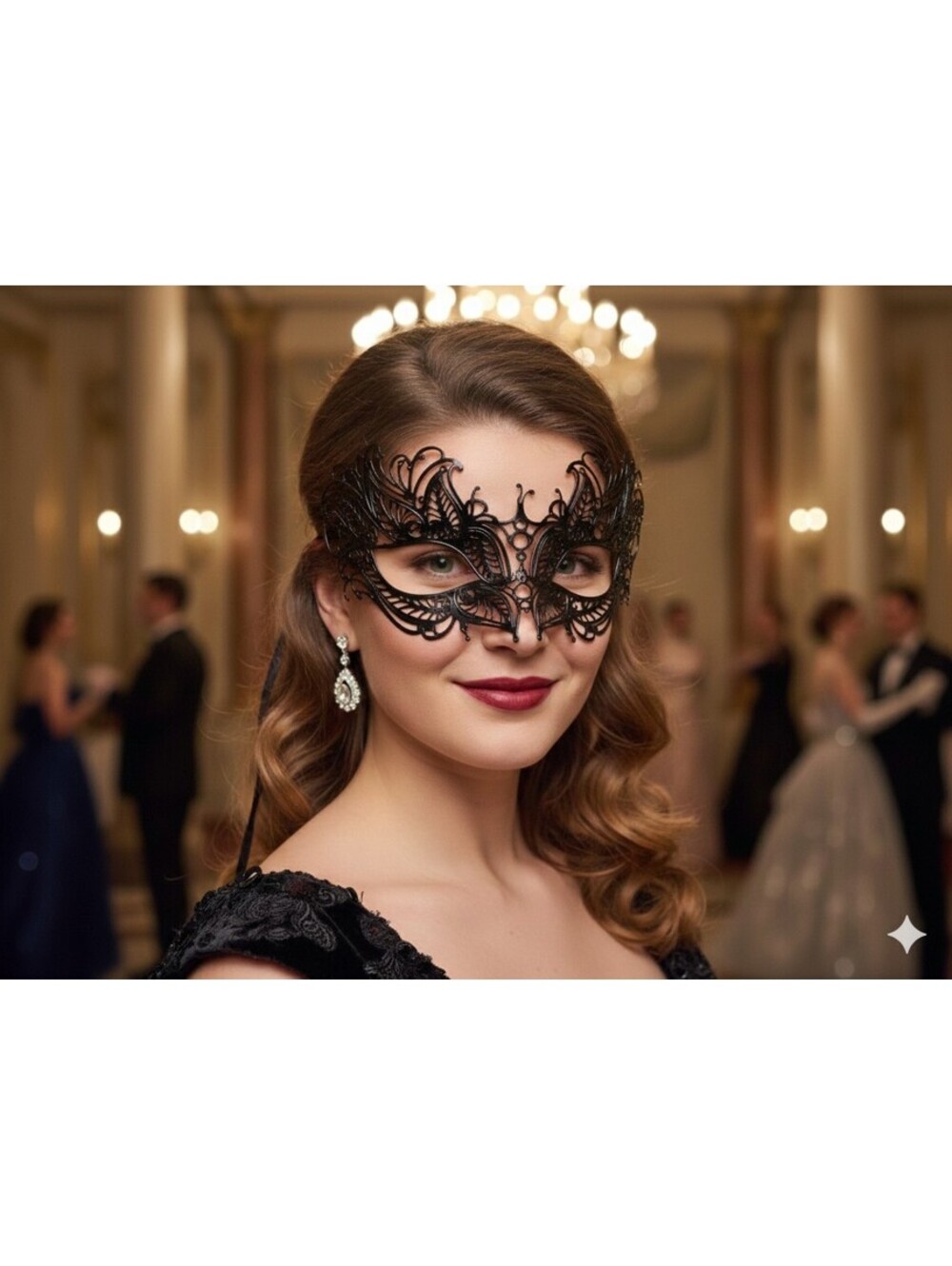 Black laser-cut metal Venetian style masquerade Mask